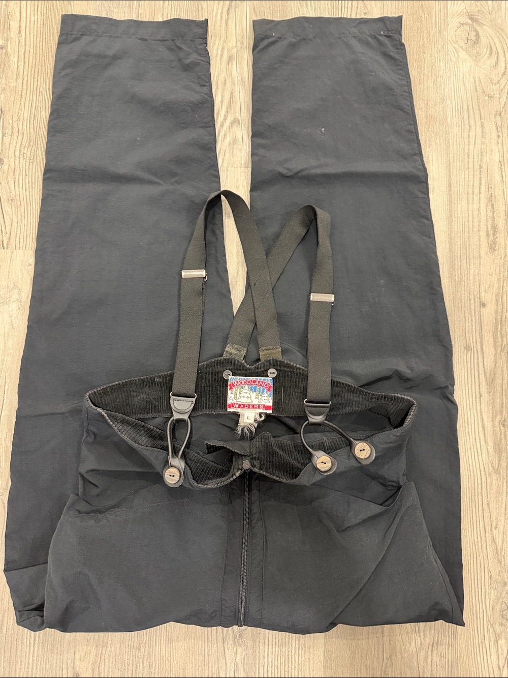 Vintage Woodland Waders Large Black Suspender Bib Snow/Ski Pants unisex